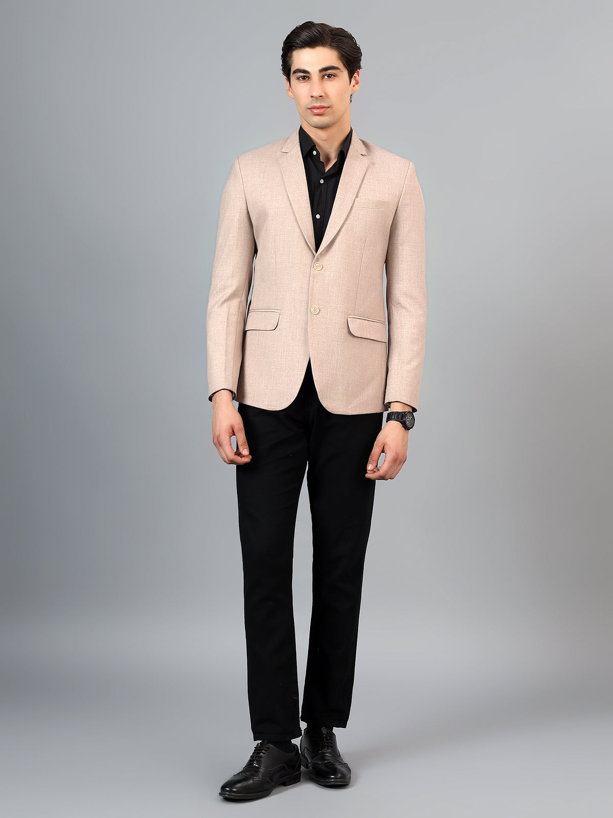 Men's Beige Slim Fit Solid Single Breasted Formal Blazer