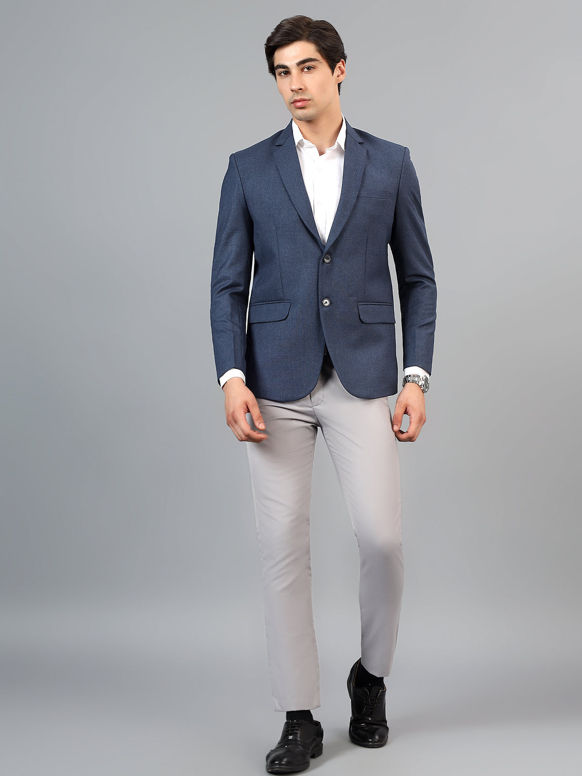 Men's Navy Blue Slim Fit Solid Single Breasted Formal Blazer