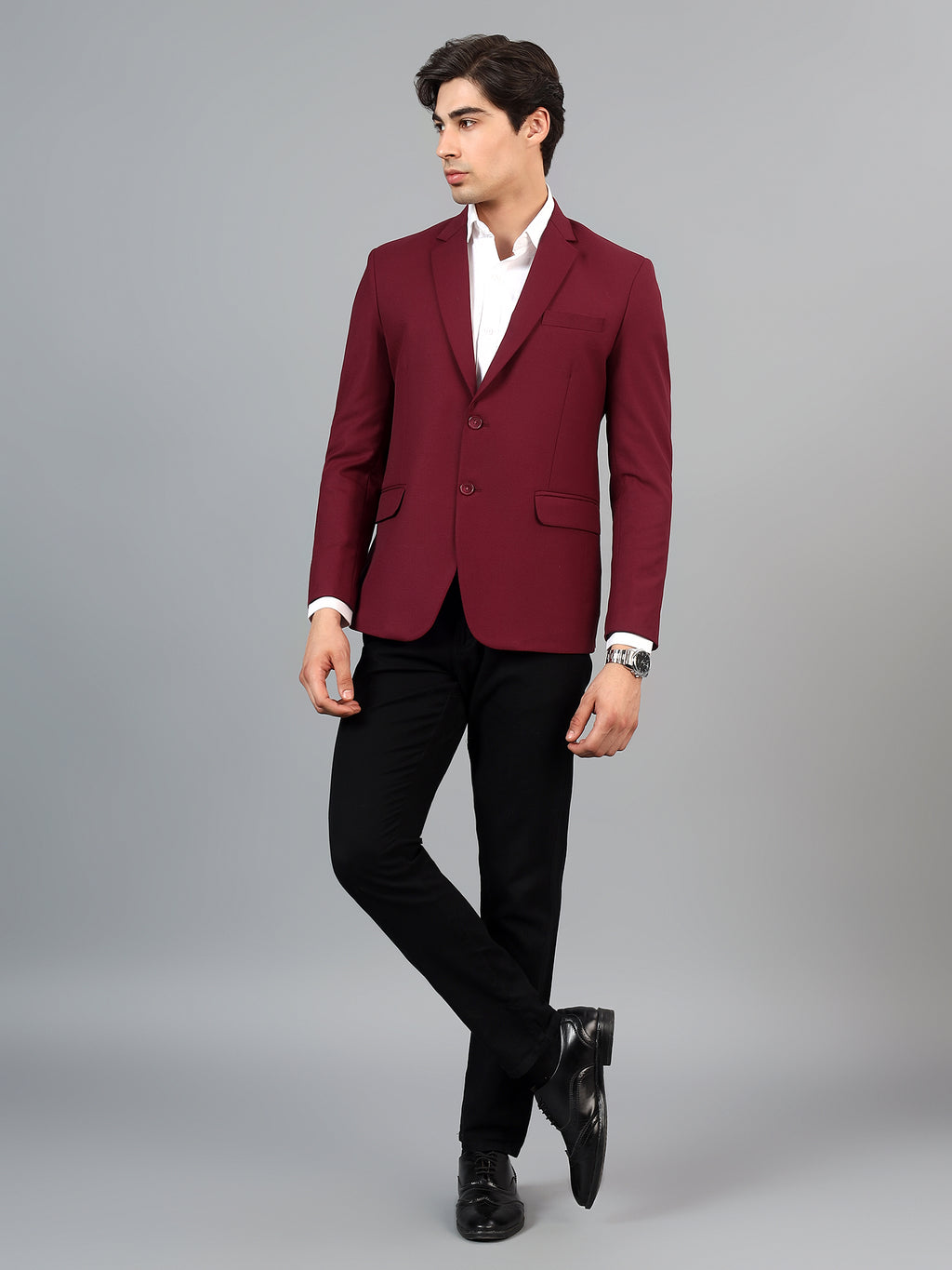 Men's Maroon Slim Fit Solid Single Breasted Formal Blazer