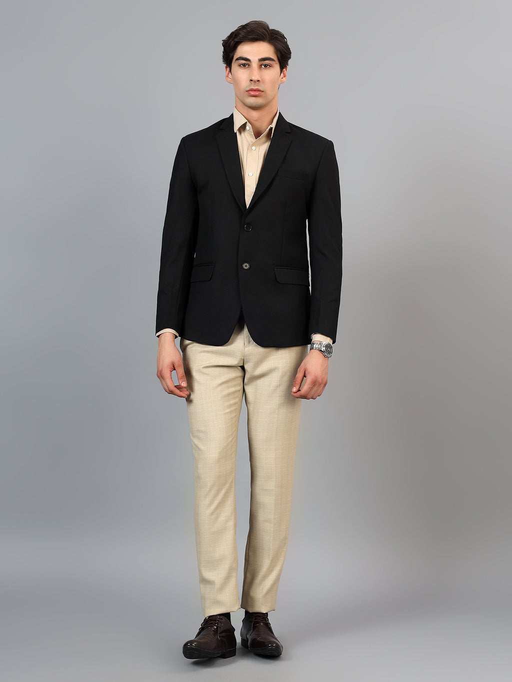 Men's Black Slim Fit Solid Single Breasted Formal Blazer