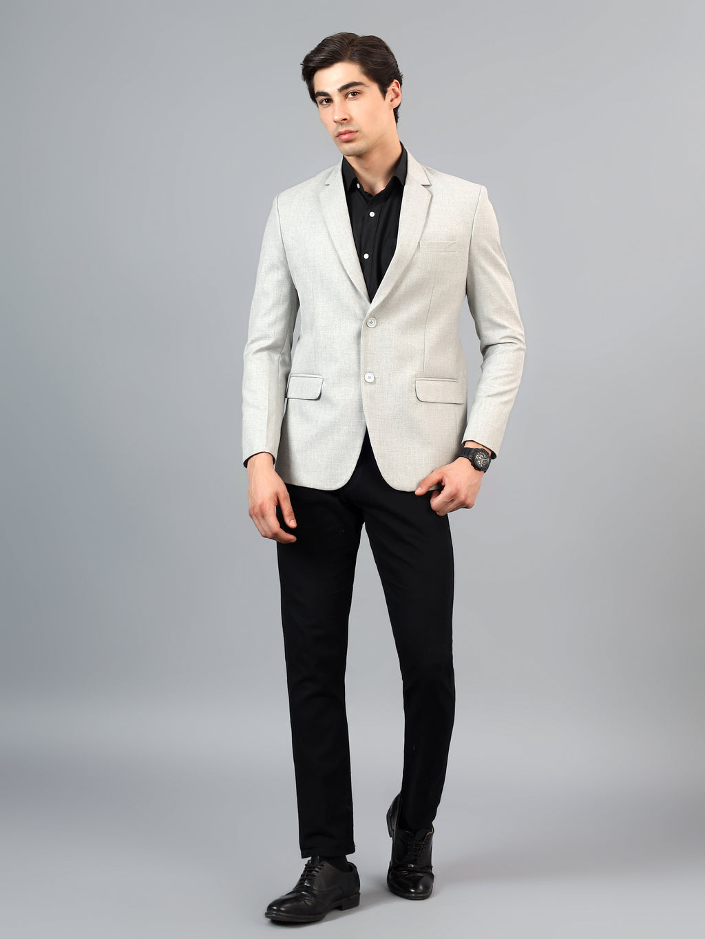 Men's LightGrey Slim Fit Solid Single Breasted Formal Blazer