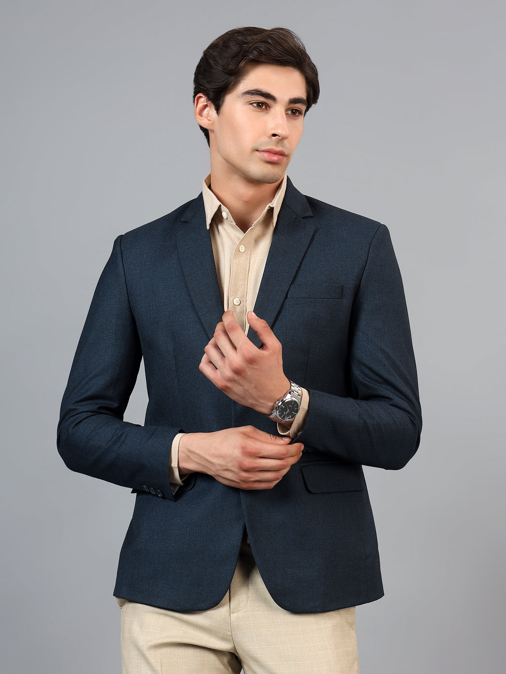 Men's Peacock Slim Fit Solid Single Breasted Formal Blazer