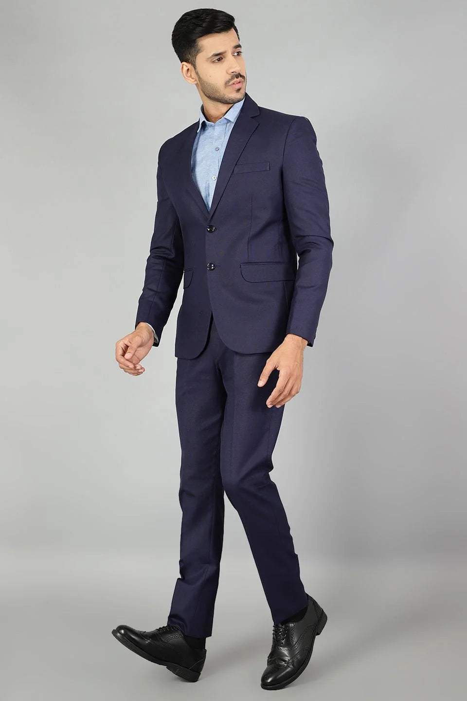 Polyester Cotton Plain Blue Two Piece Suit