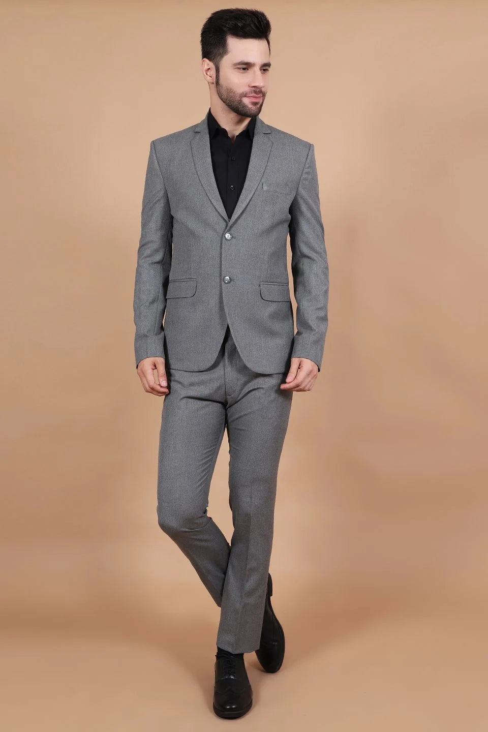 Polyester Cotton Grey Two Piece Suit