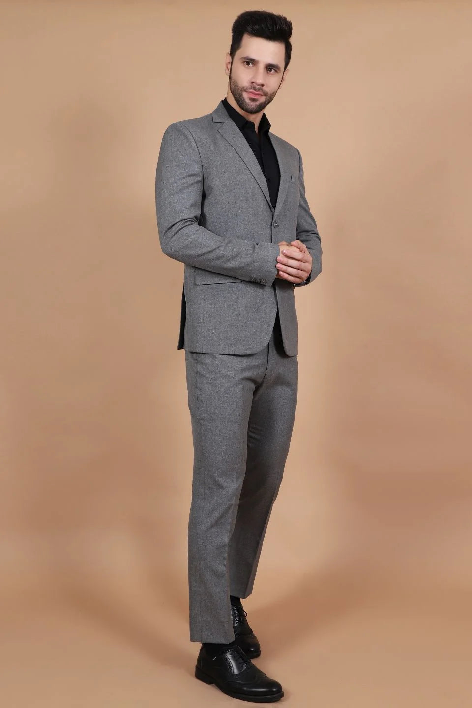 Polyester Cotton Grey Two Piece Suit