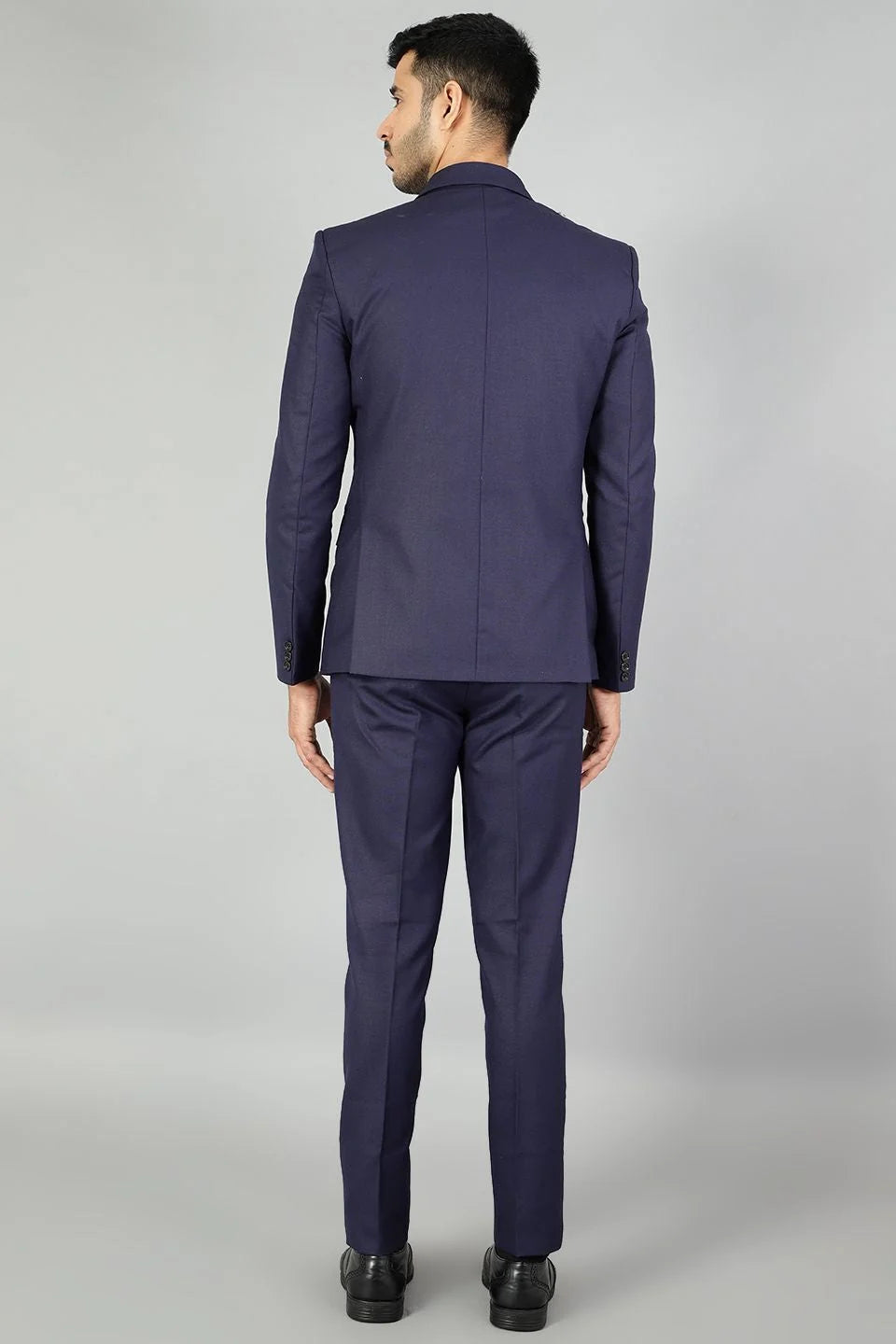 Polyester Cotton Plain Blue Three Piece Suit