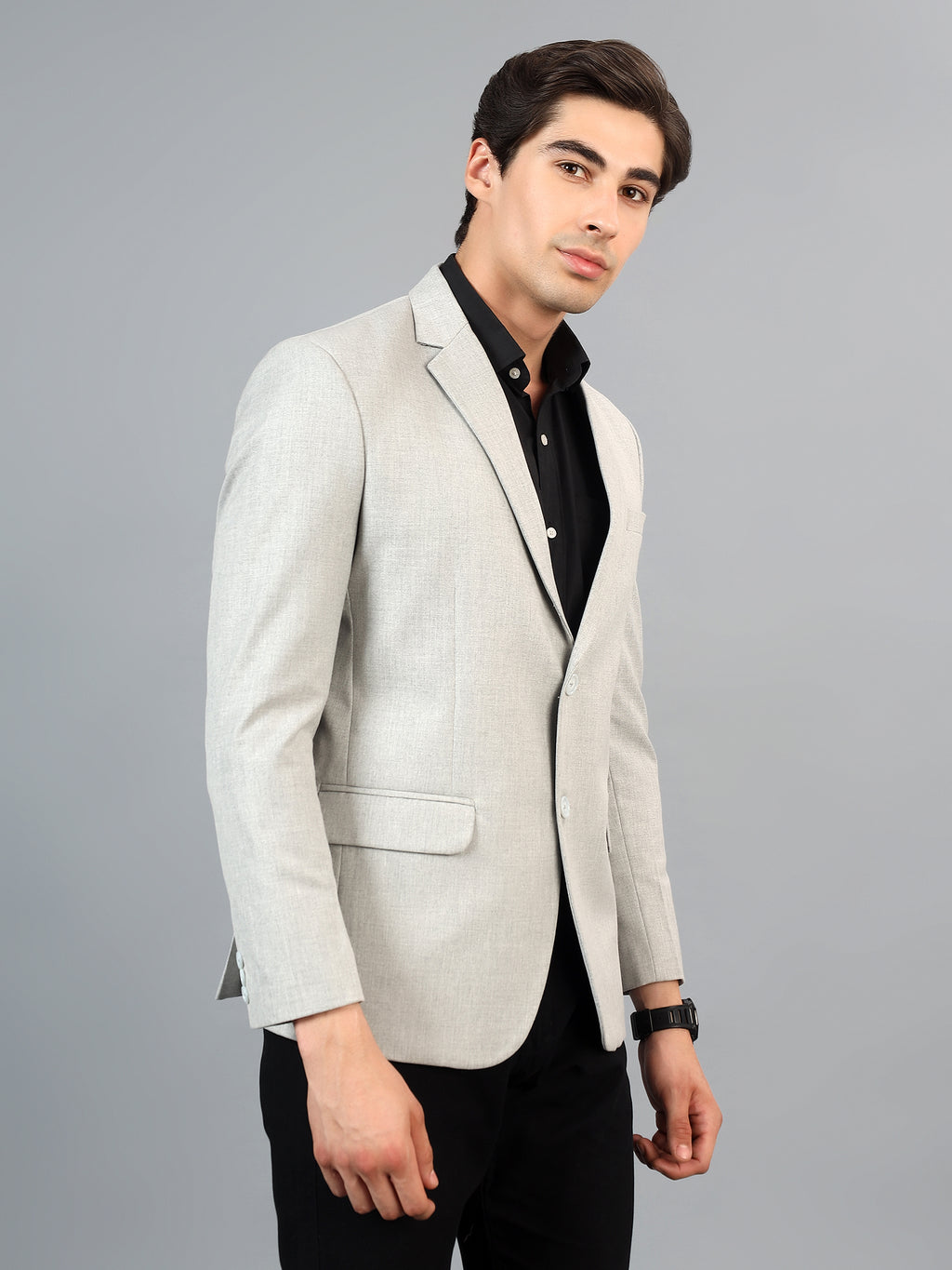Men's LightGrey Slim Fit Solid Single Breasted Formal Blazer