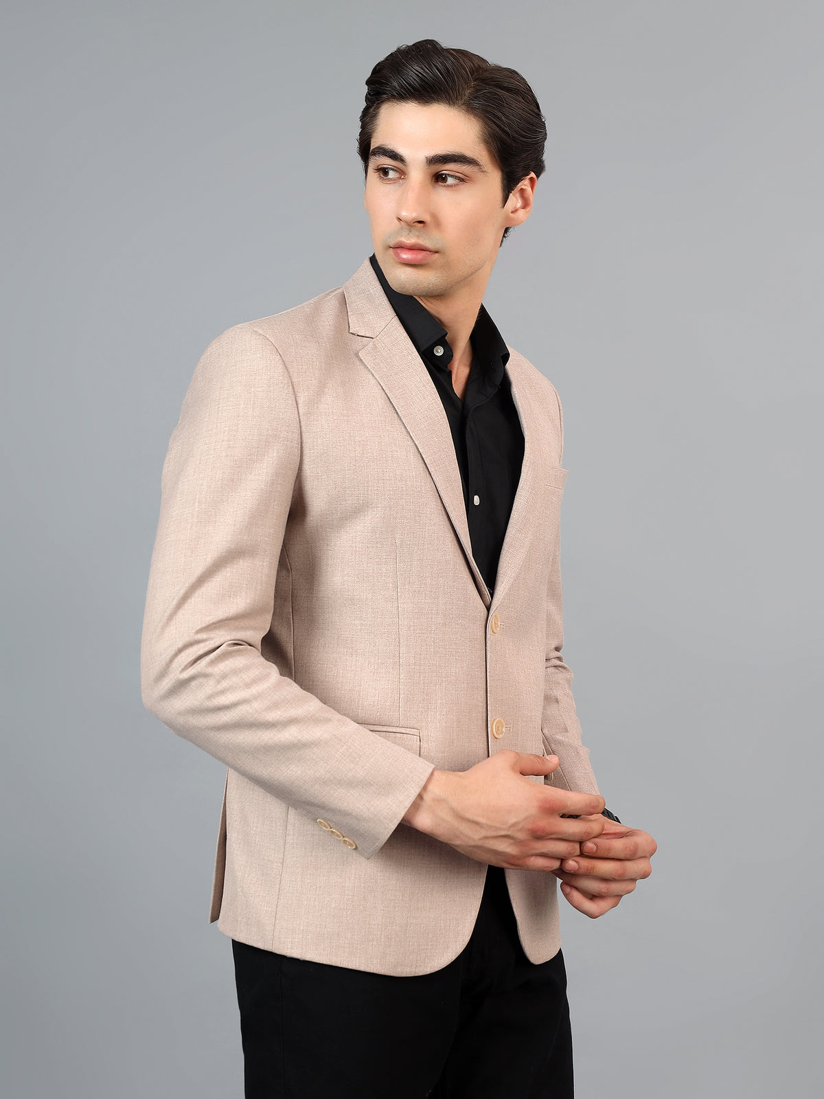 Men's Beige Slim Fit Solid Single Breasted Formal Blazer