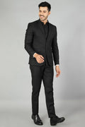 Polyester Cotton Plain Black Three Piece Suit
