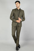 Polyester Cotton Plain Green Three Piece Suit