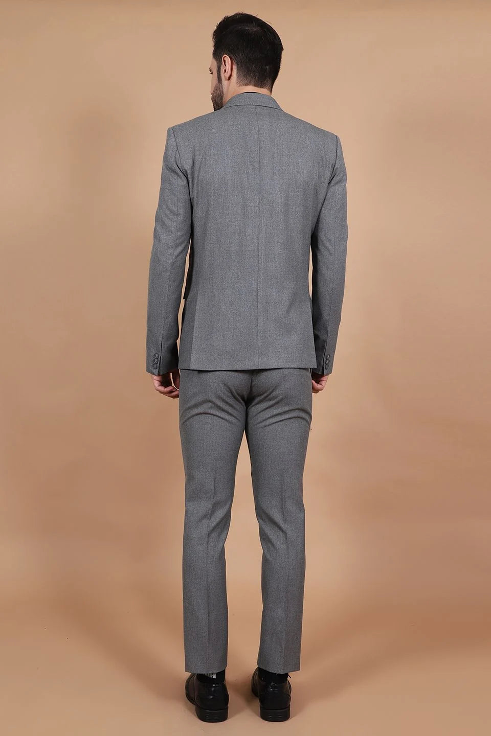 Polyester Cotton Grey Three Piece Suit