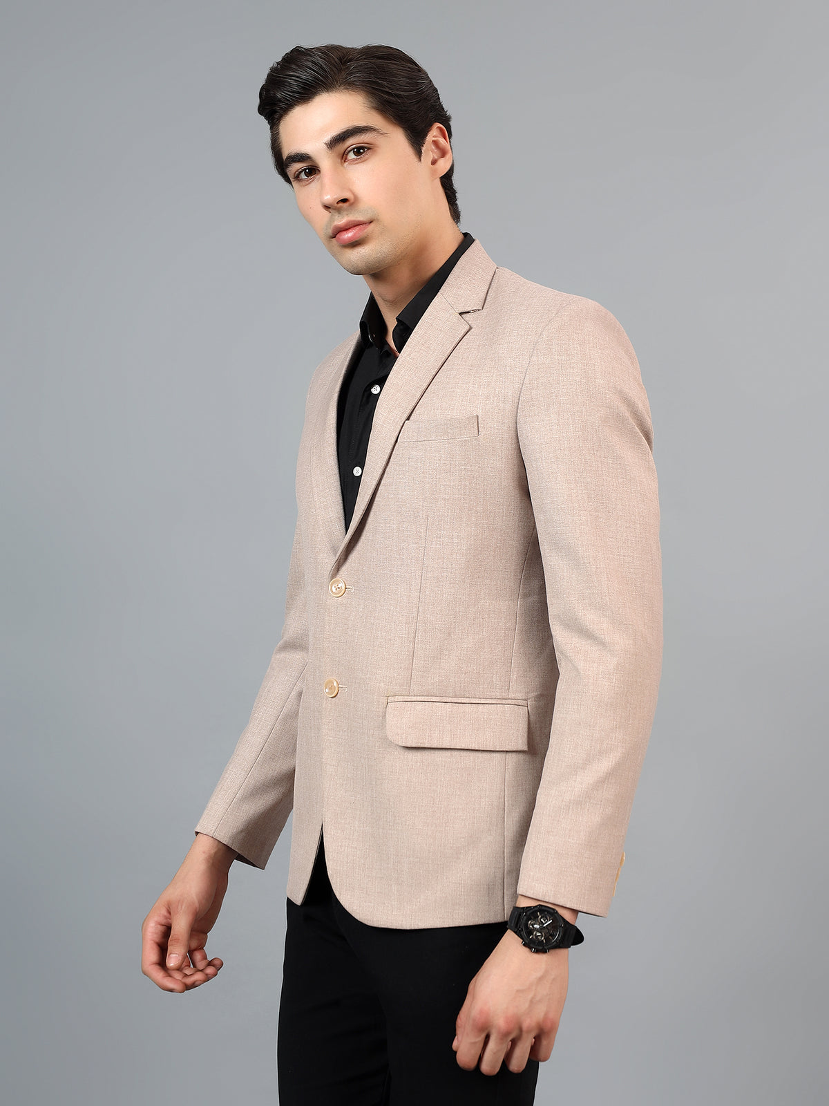 Men's Beige Slim Fit Solid Single Breasted Formal Blazer