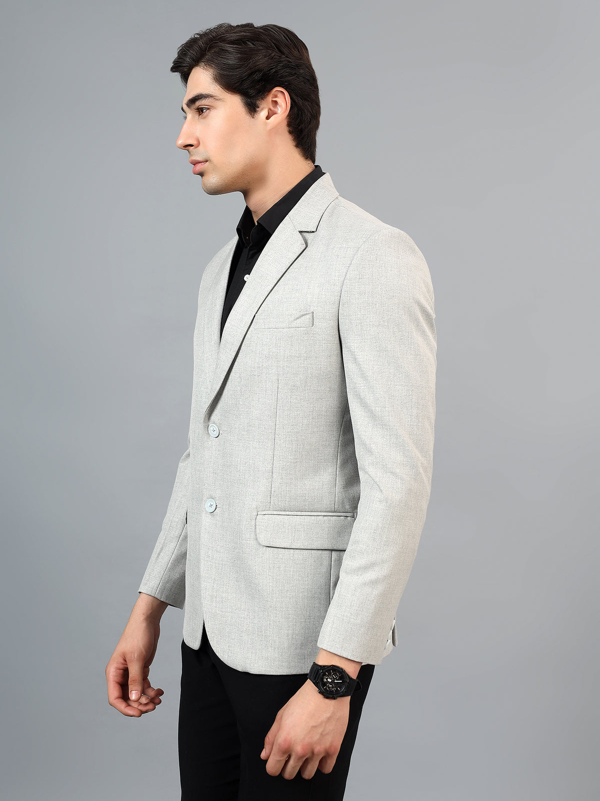 Men's LightGrey Slim Fit Solid Single Breasted Formal Blazer