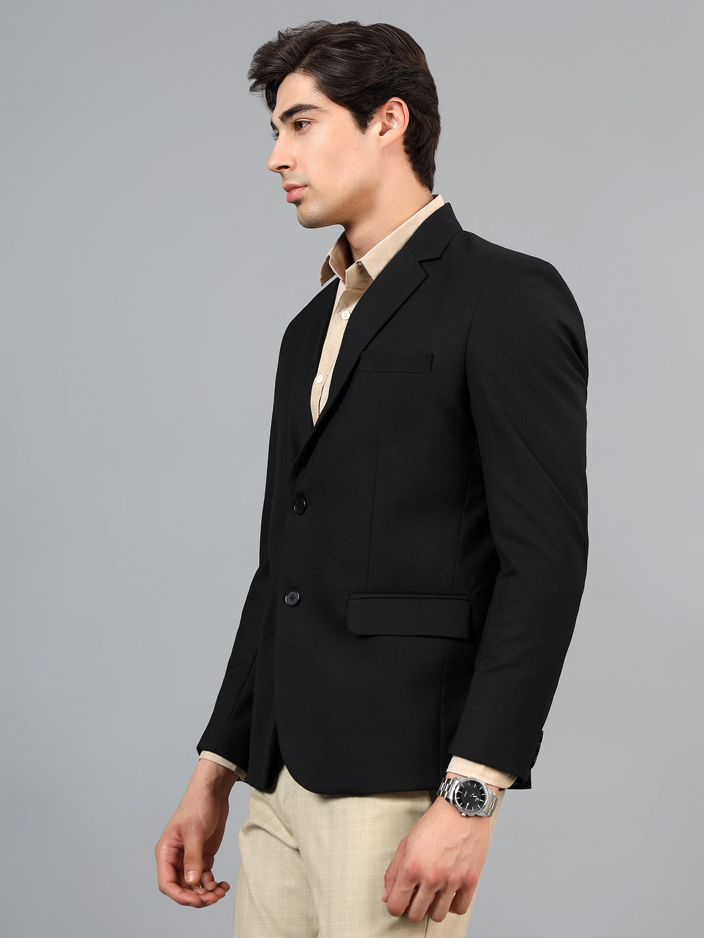 Men's Black Slim Fit Solid Single Breasted Formal Blazer