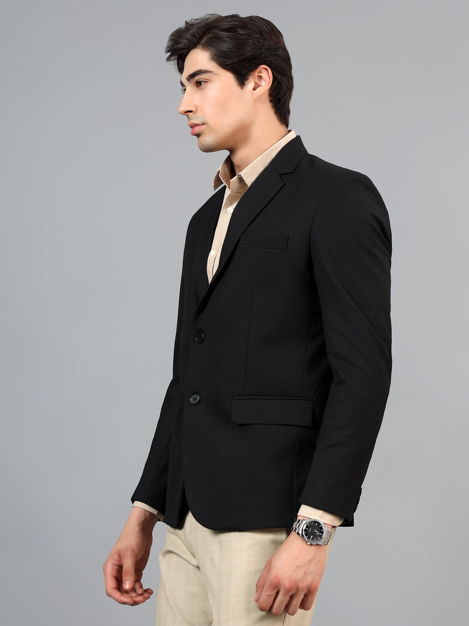 Men's Black Slim Fit Solid Single Breasted Formal Blazer
