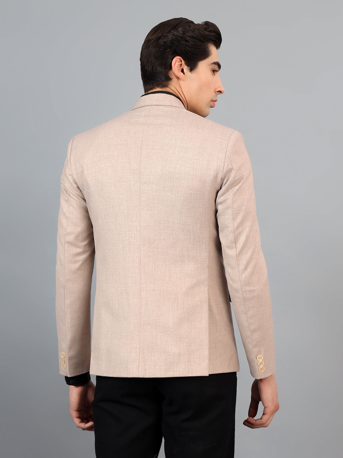Men's Beige Slim Fit Solid Single Breasted Formal Blazer