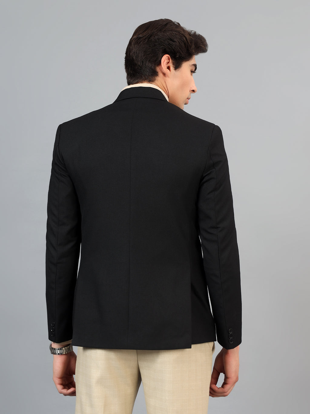 Men's Black Slim Fit Solid Single Breasted Formal Blazer