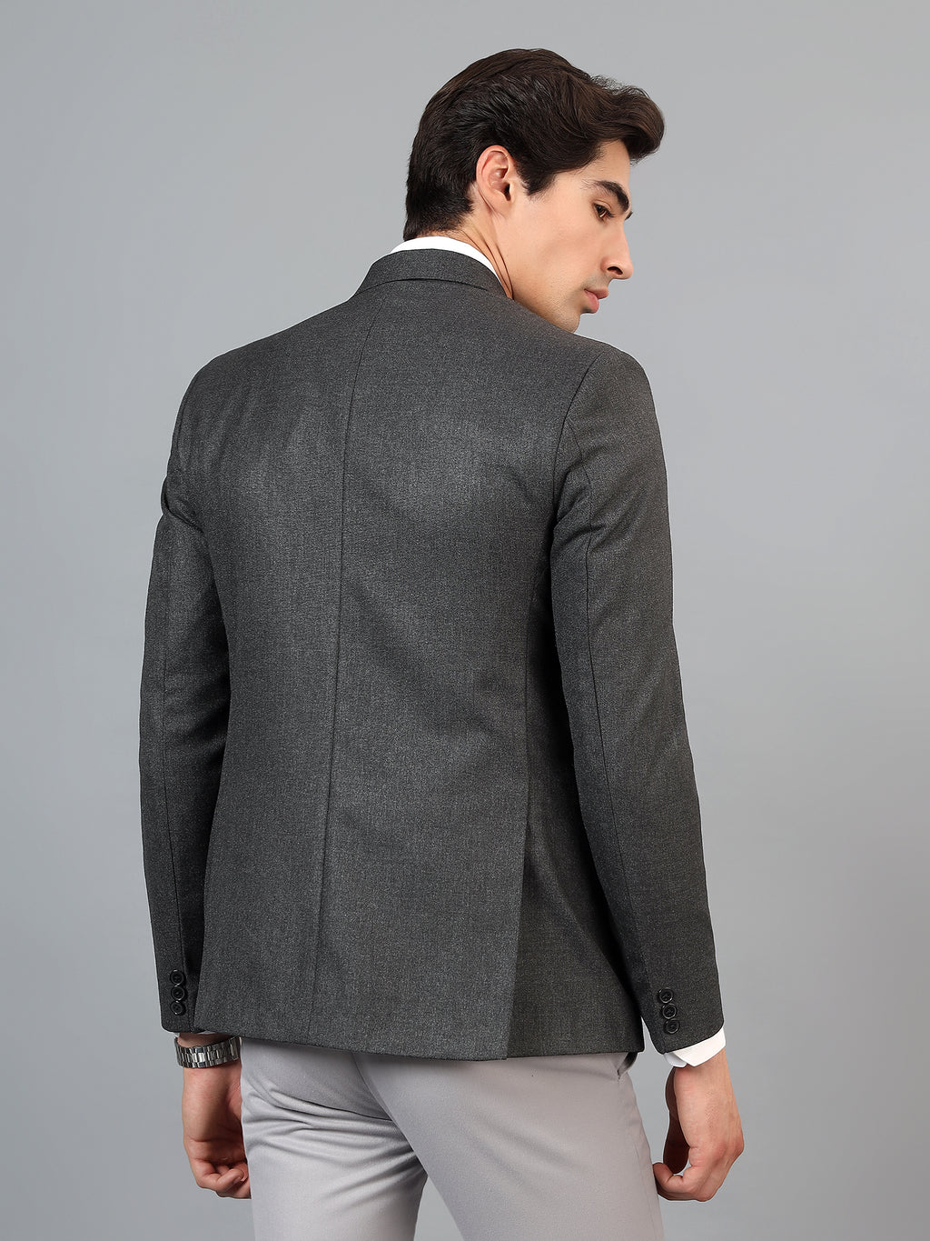 Men's Dark Grey Slim Fit Solid Single Breasted Formal Blazer
