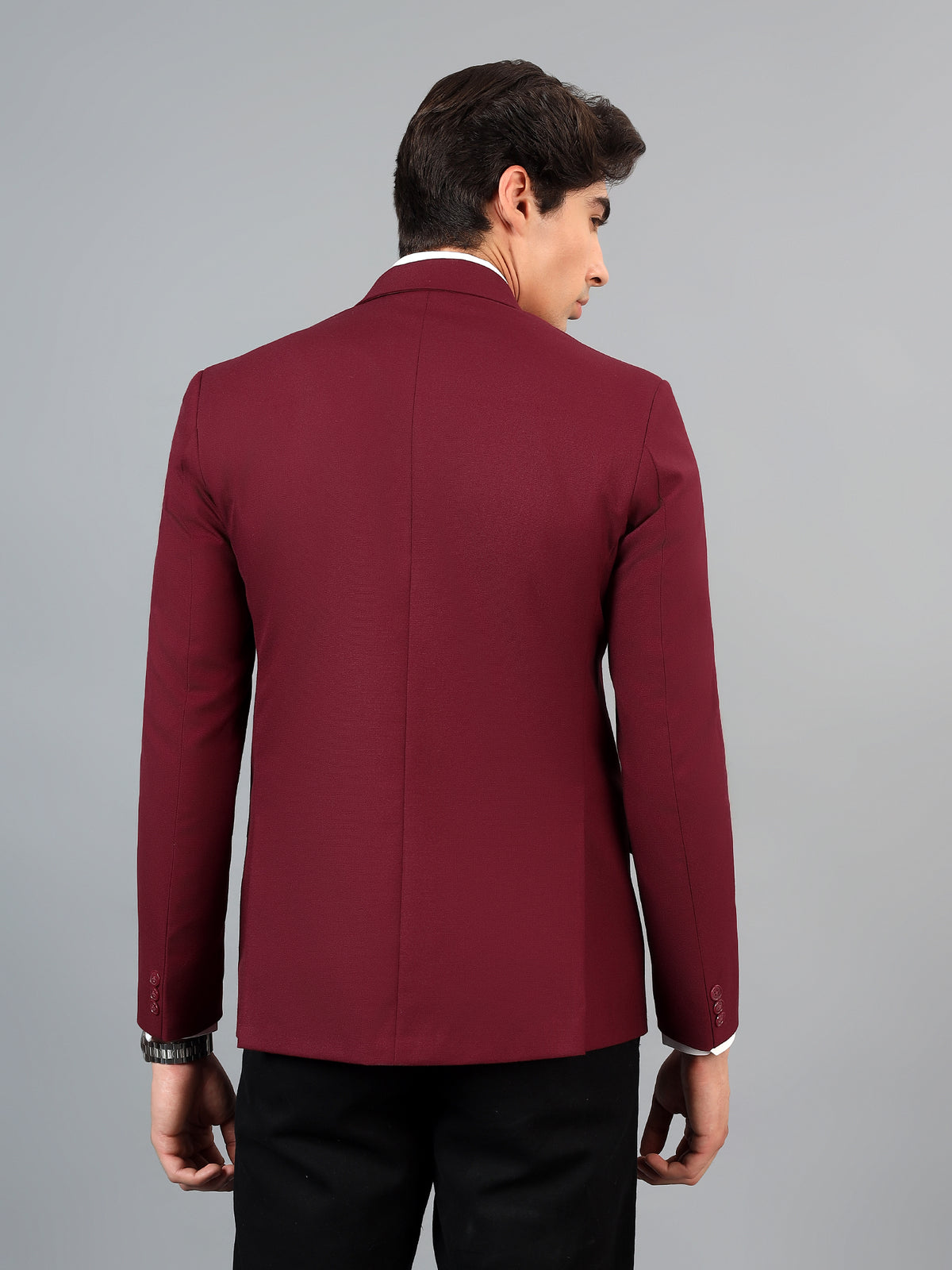 Men's Maroon Slim Fit Solid Single Breasted Formal Blazer