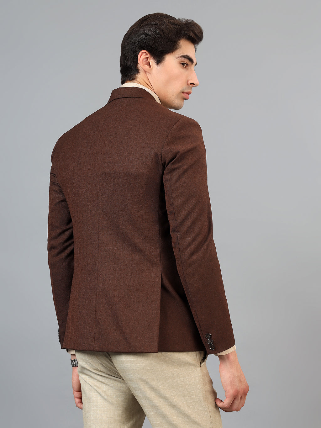 Men's Brown Slim Fit Solid Single Breasted Formal Blazer