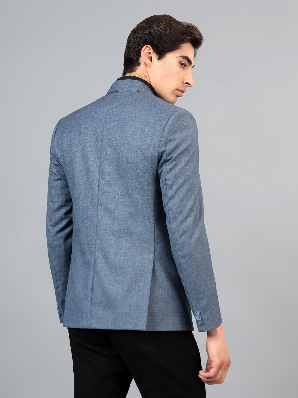 Men's Blue Slim Fit Solid Single Breasted Formal Blazer
