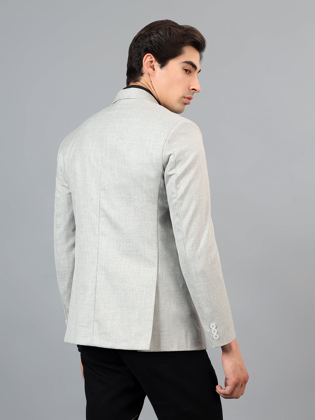 Men's LightGrey Slim Fit Solid Single Breasted Formal Blazer