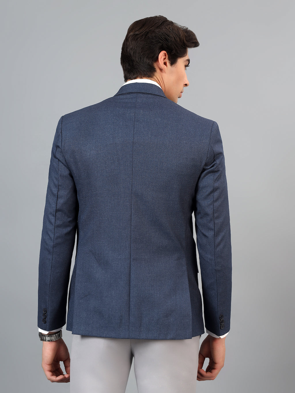 Men's Navy Blue Slim Fit Solid Single Breasted Formal Blazer