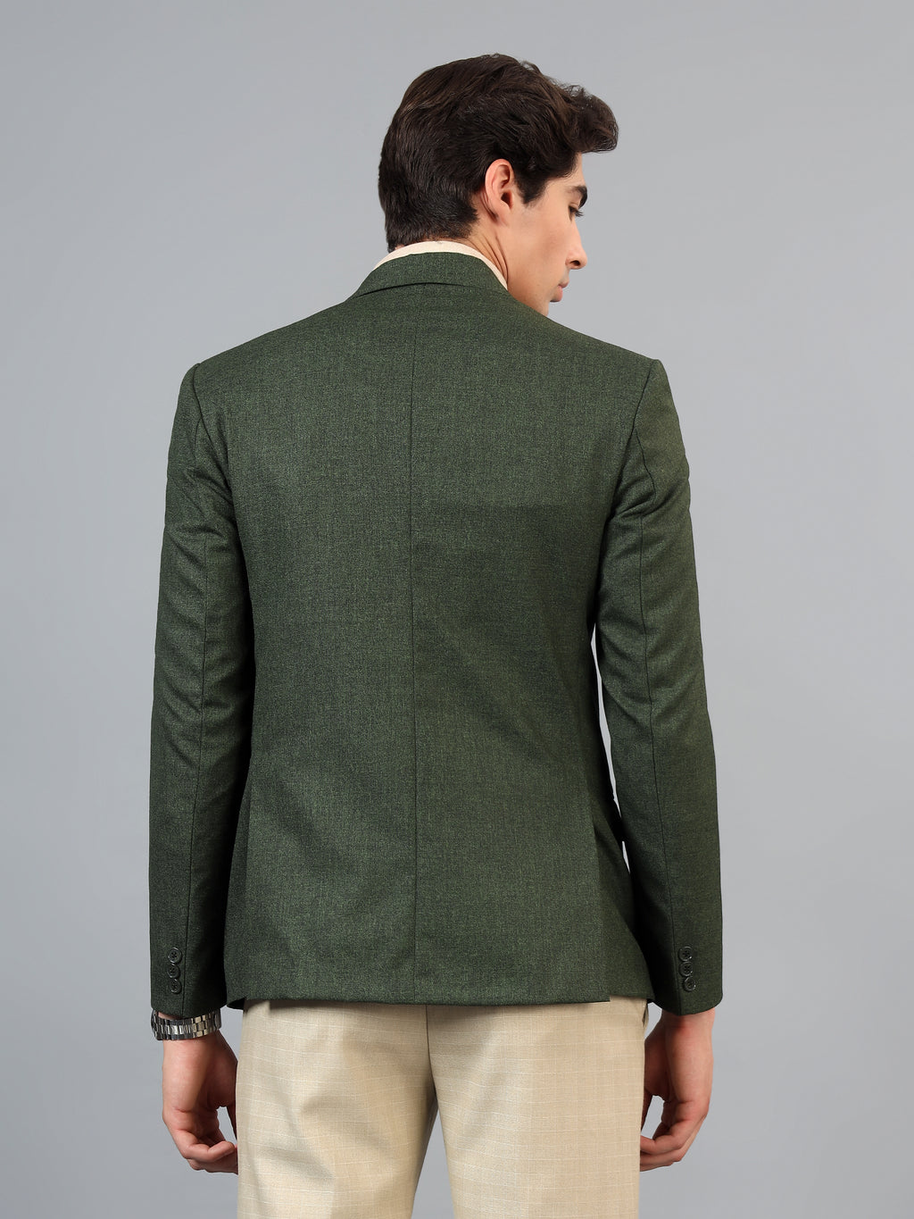 Men's Mehendi Green Grey Slim Fit Solid Single Breasted Formal Blazer