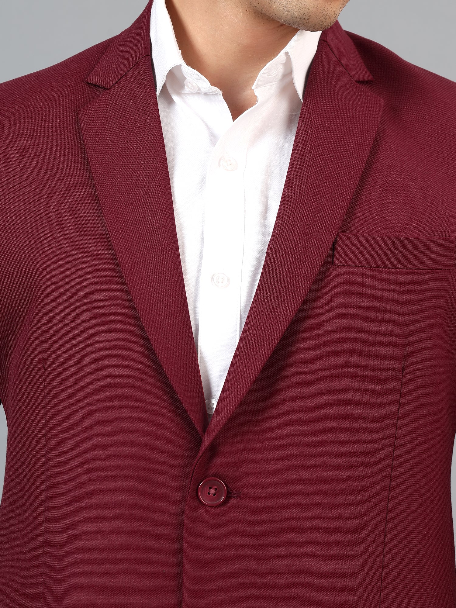Men's Maroon Slim Fit Solid Single Breasted Formal Blazer