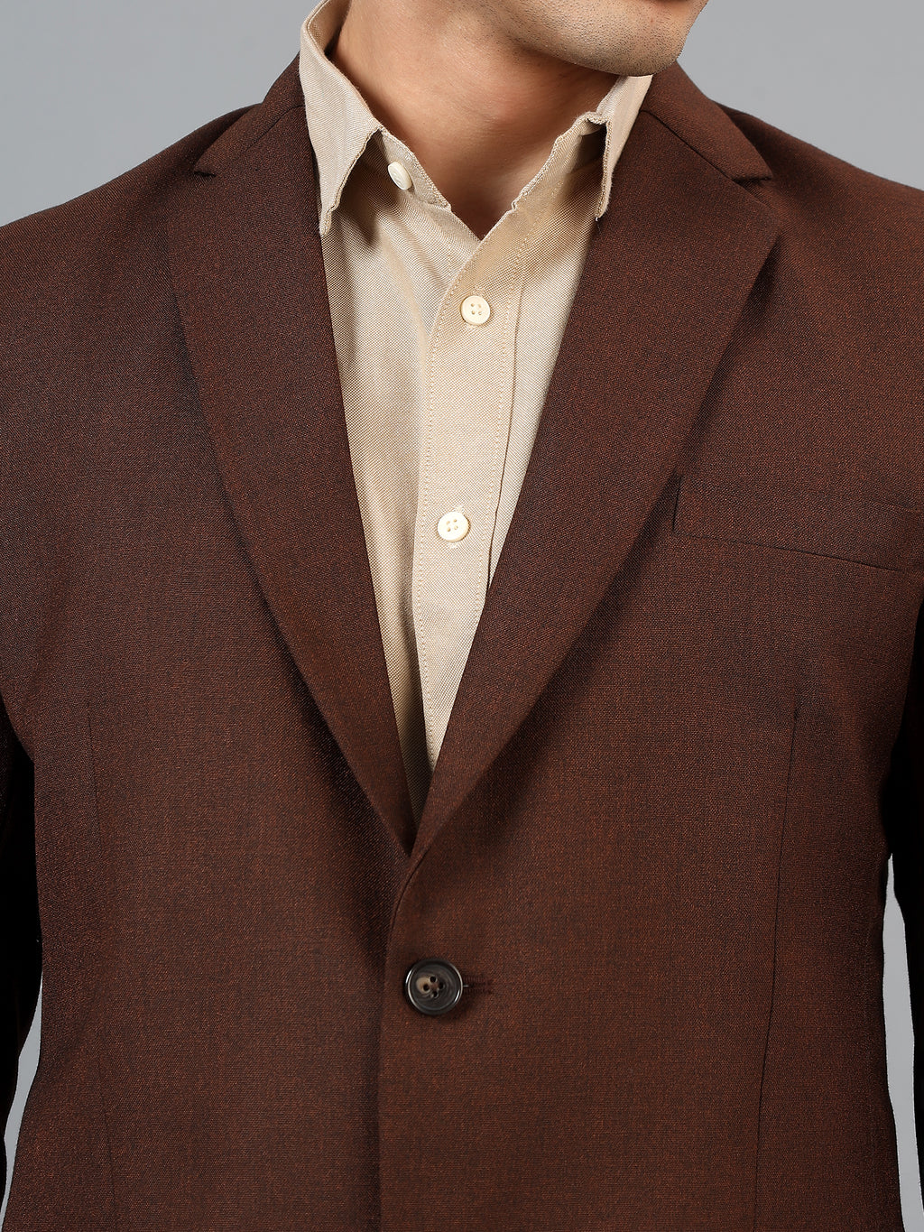Men's Brown Slim Fit Solid Single Breasted Formal Blazer