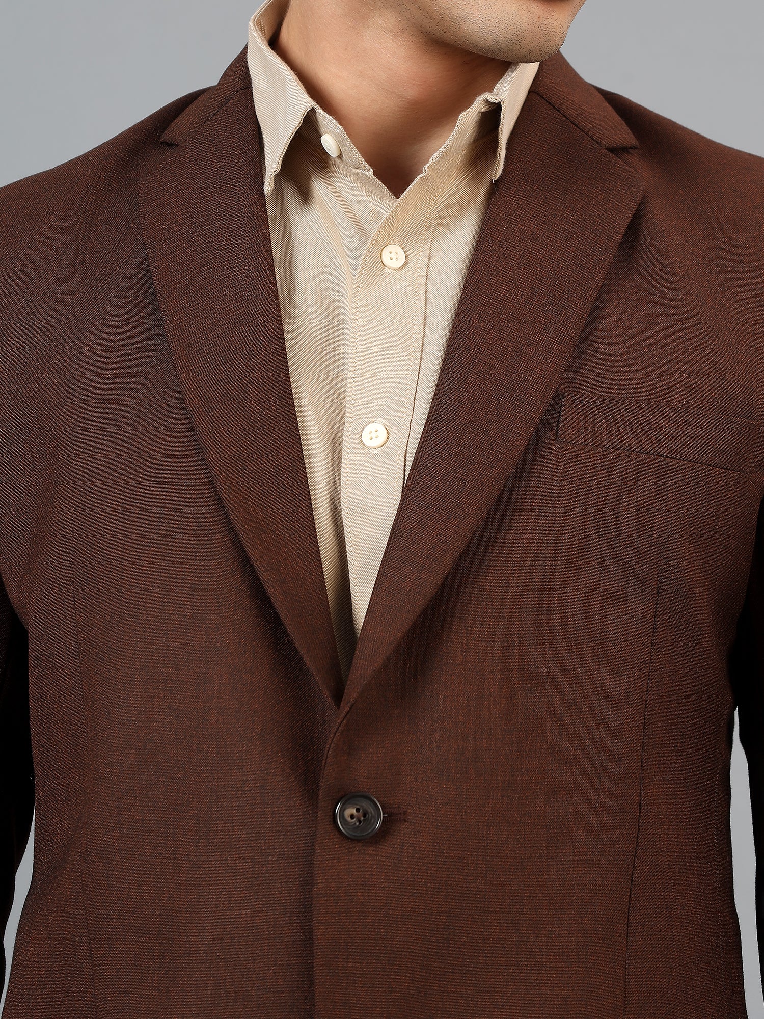 Men's Brown Slim Fit Solid Single Breasted Formal Blazer