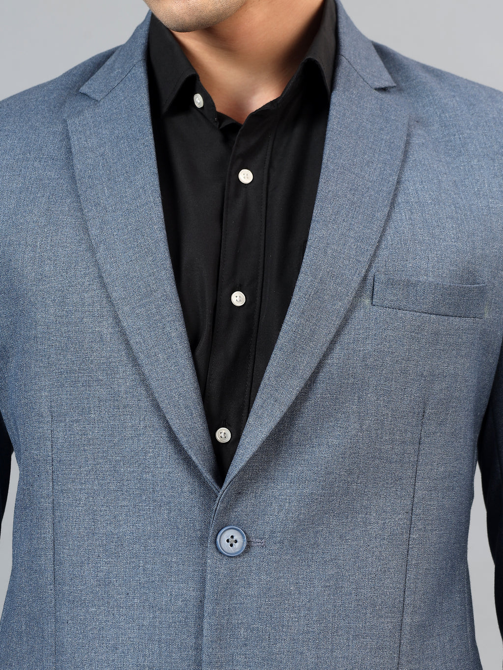 Men's Blue Slim Fit Solid Single Breasted Formal Blazer