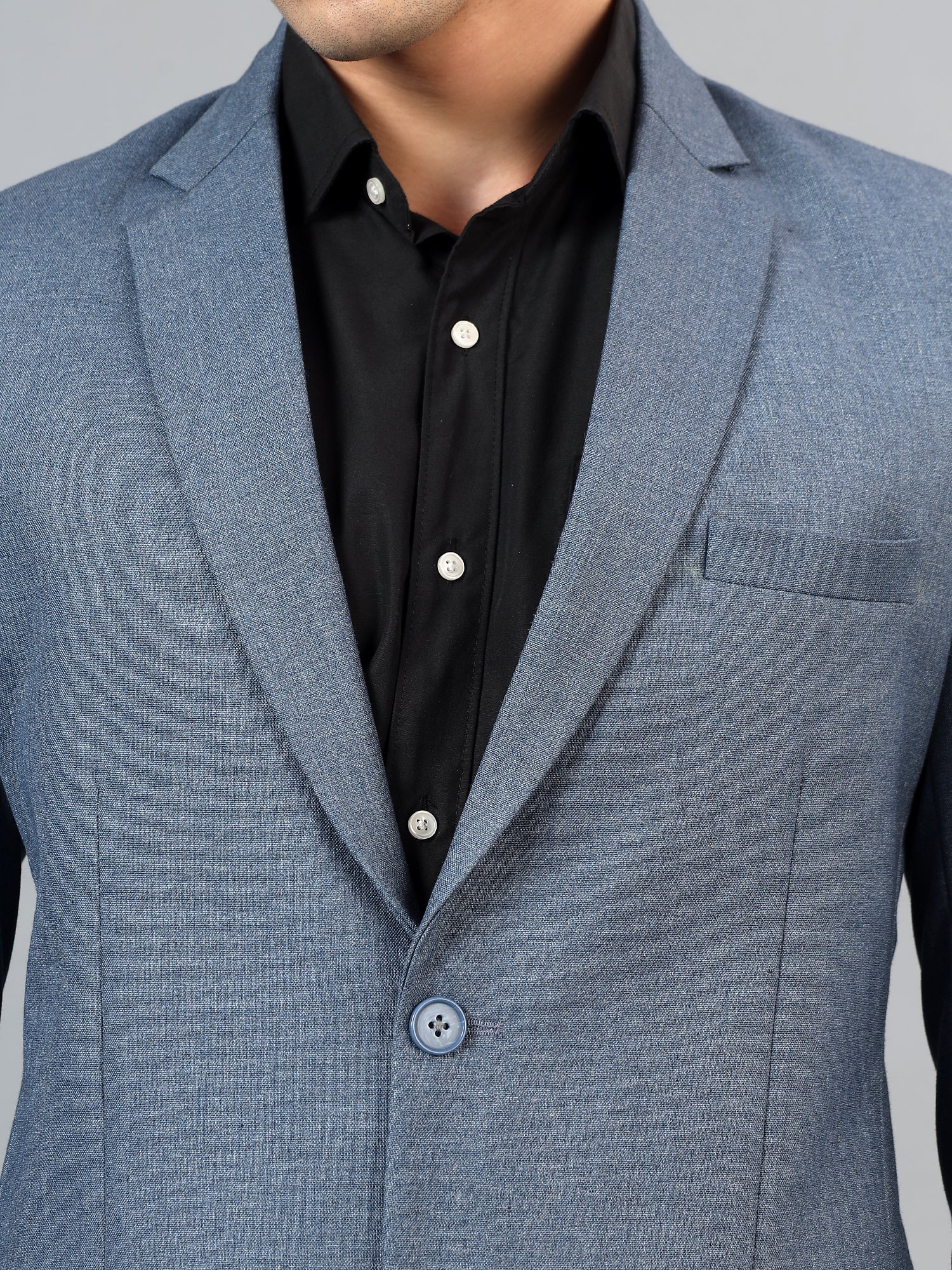 Men's Blue Slim Fit Solid Single Breasted Formal Blazer