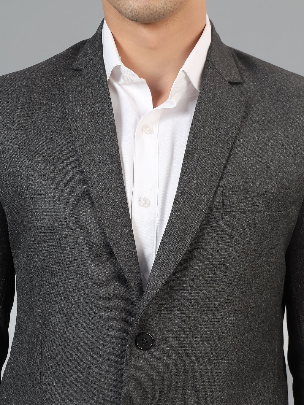 Men's Dark Grey Slim Fit Solid Single Breasted Formal Blazer