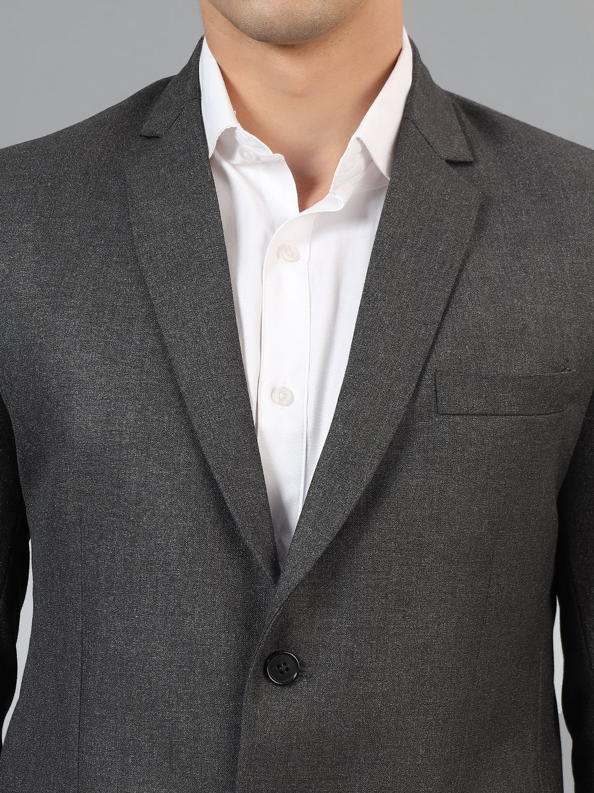 Men's Dark Grey Slim Fit Solid Single Breasted Formal Blazer
