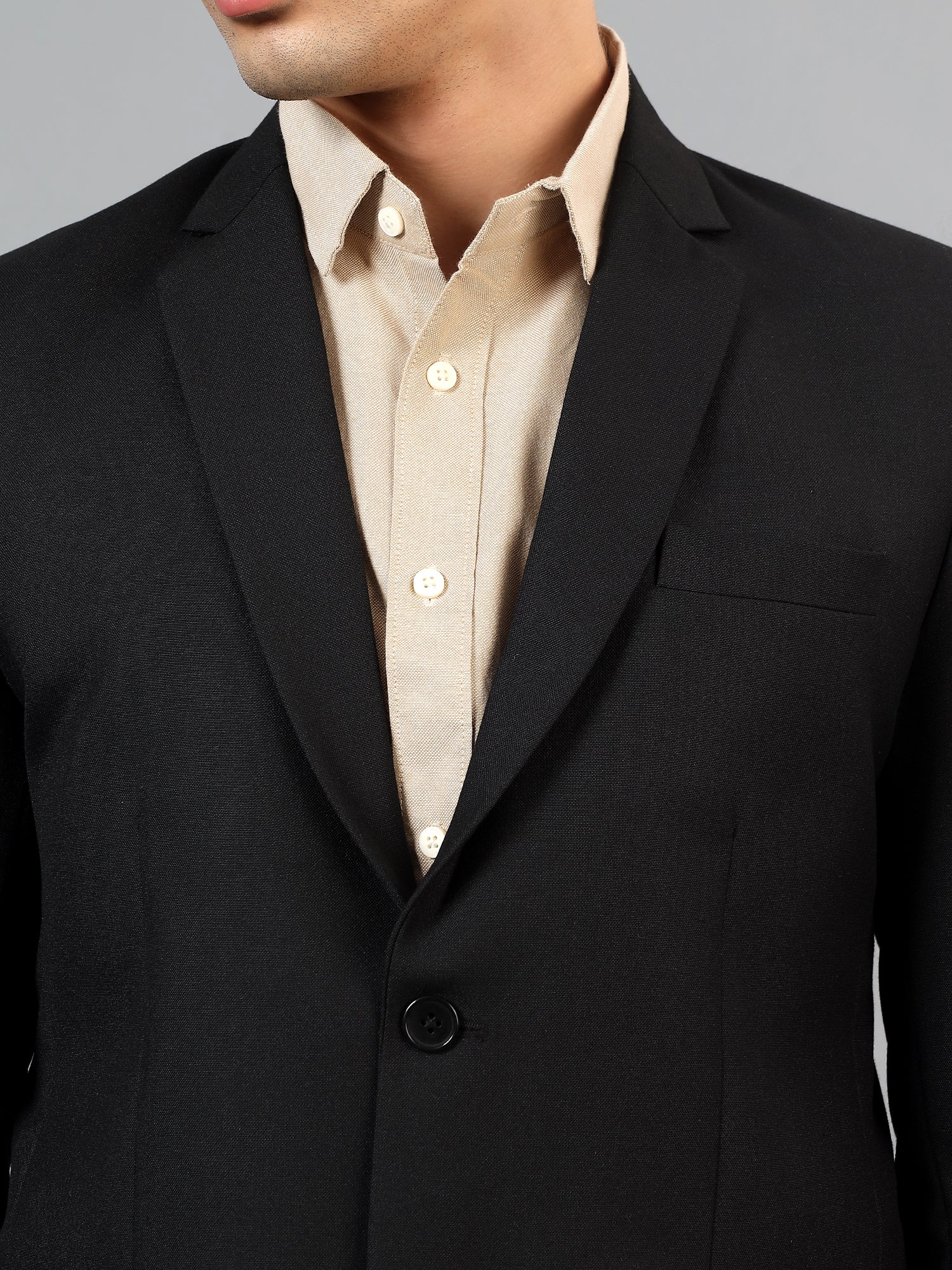 Men's Black Slim Fit Solid Single Breasted Formal Blazer