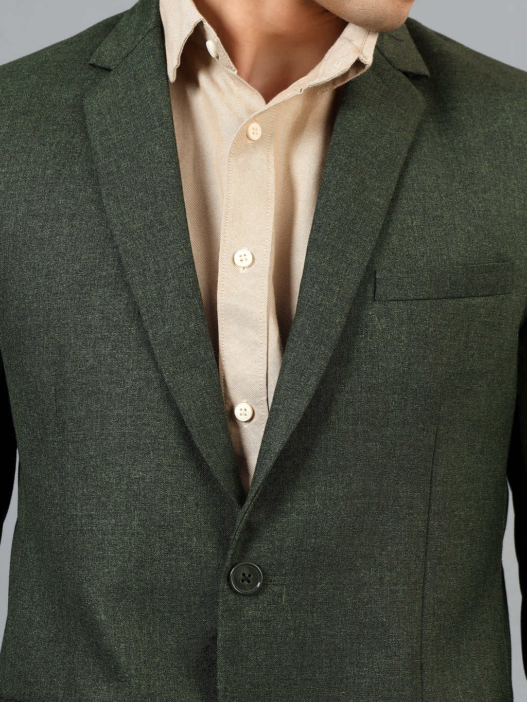 Men's Mehendi Green Grey Slim Fit Solid Single Breasted Formal Blazer