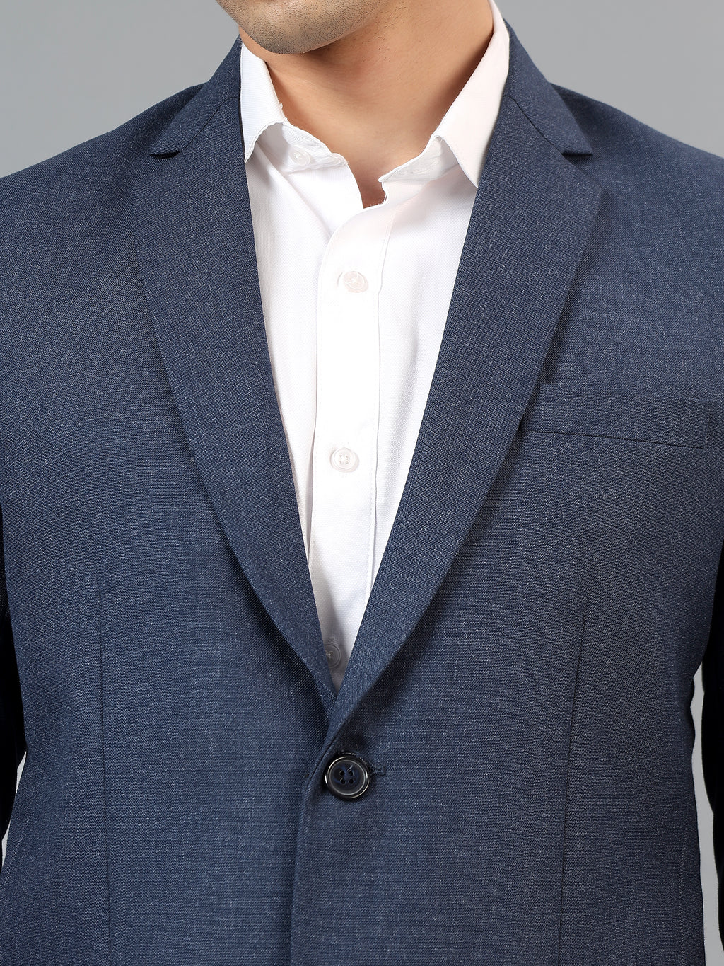 Men's Navy Blue Slim Fit Solid Single Breasted Formal Blazer