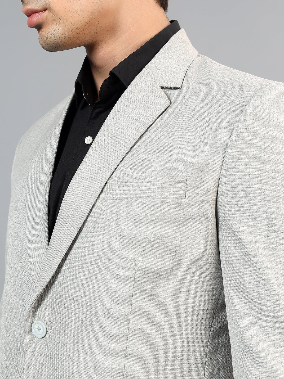 Men's LightGrey Slim Fit Solid Single Breasted Formal Blazer