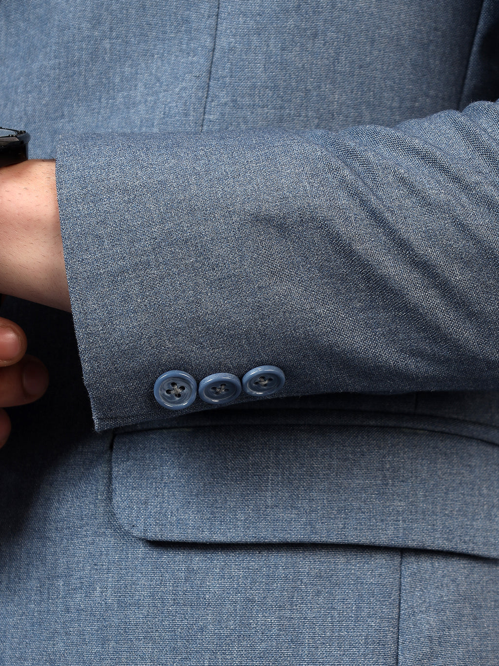 Men's Blue Slim Fit Solid Single Breasted Formal Blazer