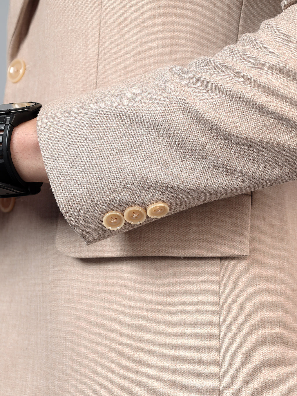 Men's Beige Slim Fit Solid Single Breasted Formal Blazer
