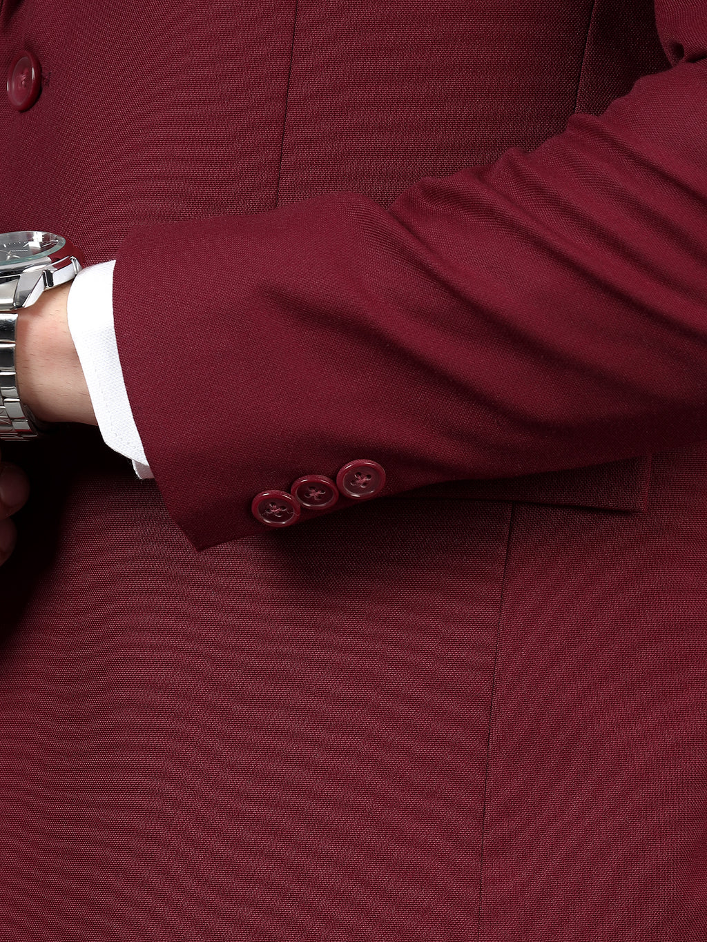 Men's Maroon Slim Fit Solid Single Breasted Formal Blazer