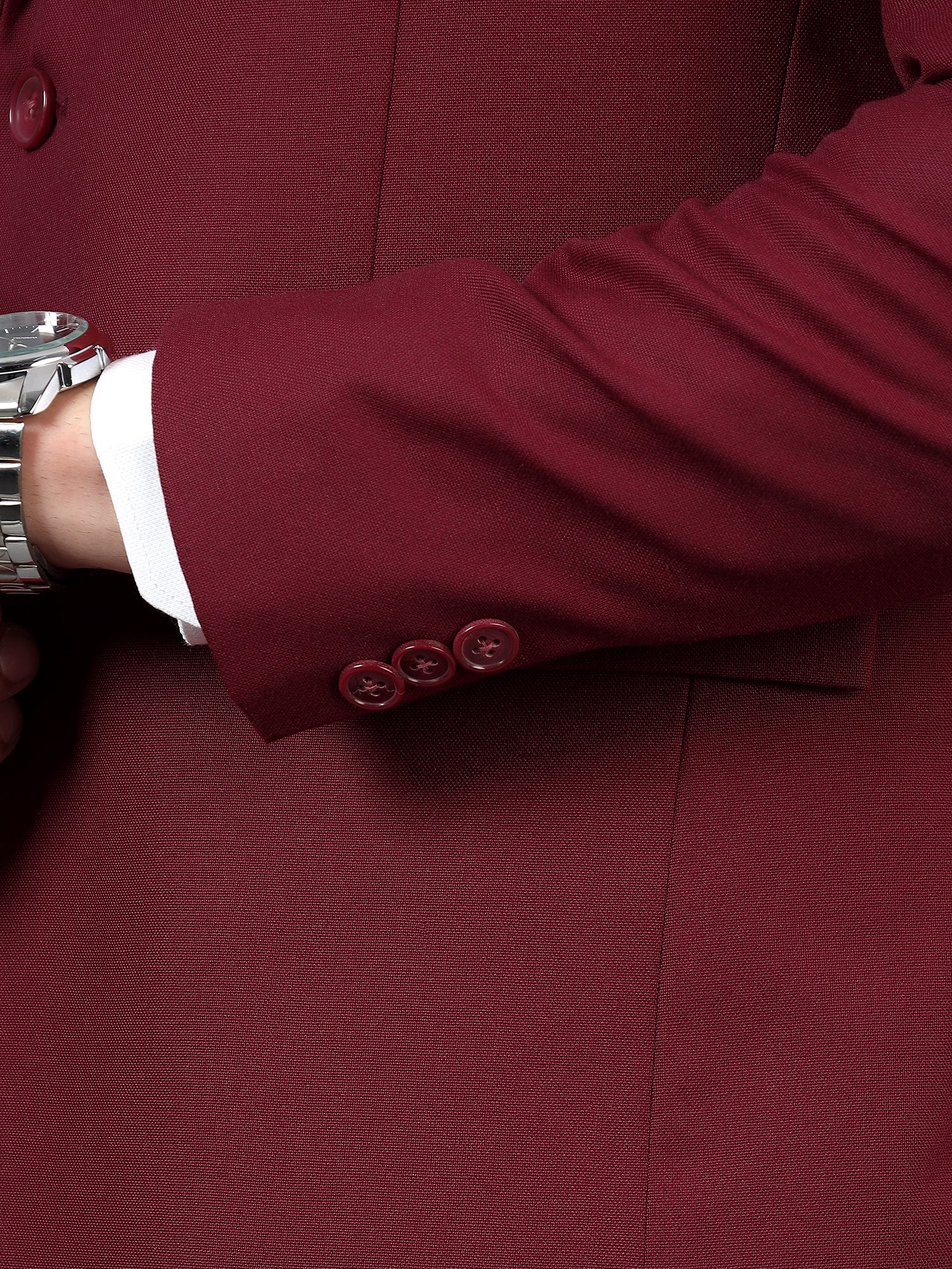 Men's Maroon Slim Fit Solid Single Breasted Formal Blazer