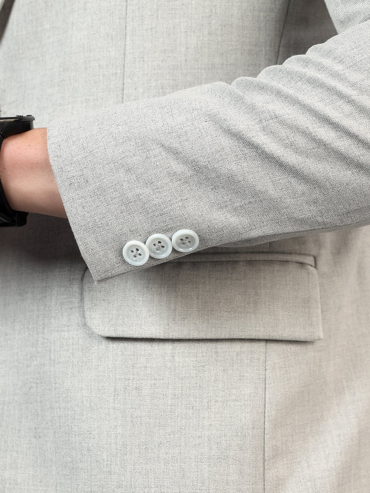 Men's LightGrey Slim Fit Solid Single Breasted Formal Blazer