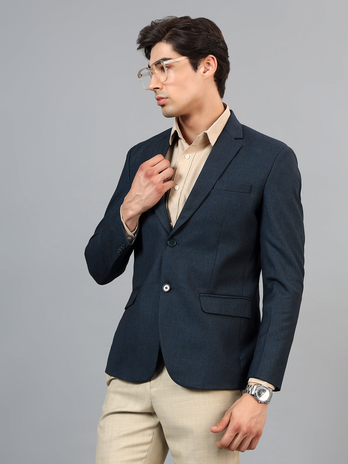 Men's Peacock Slim Fit Solid Single Breasted Formal Blazer