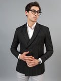 Men's Black Slim Fit Solid Double Breasted Striped Formal Blazer