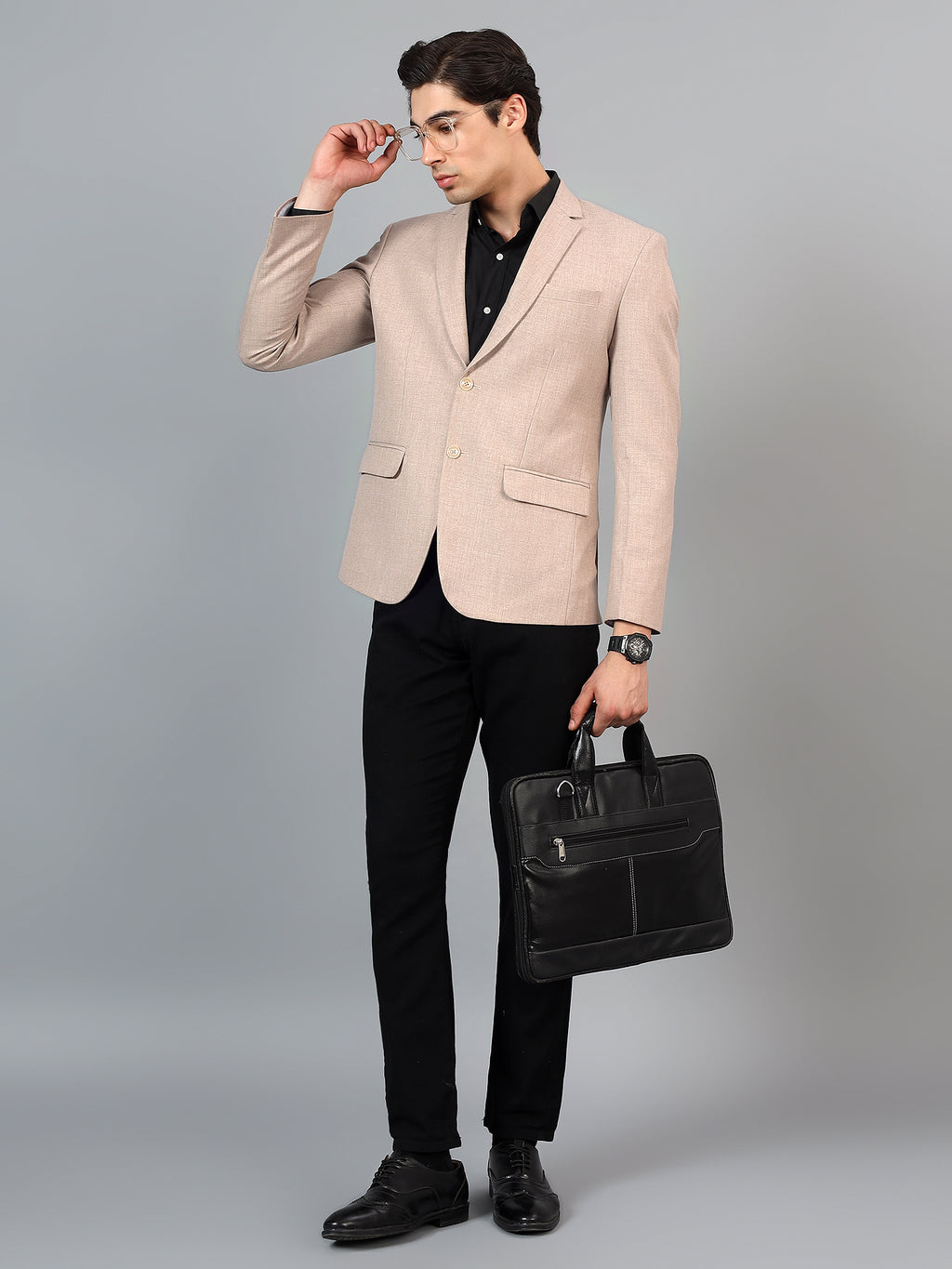 Men's Beige Slim Fit Solid Single Breasted Formal Blazer