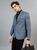 Men's Blue Slim Fit Solid Single Breasted Formal Blazer
