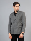 Men's Grey Slim Fit Solid Double Breasted Striped Formal Blazer