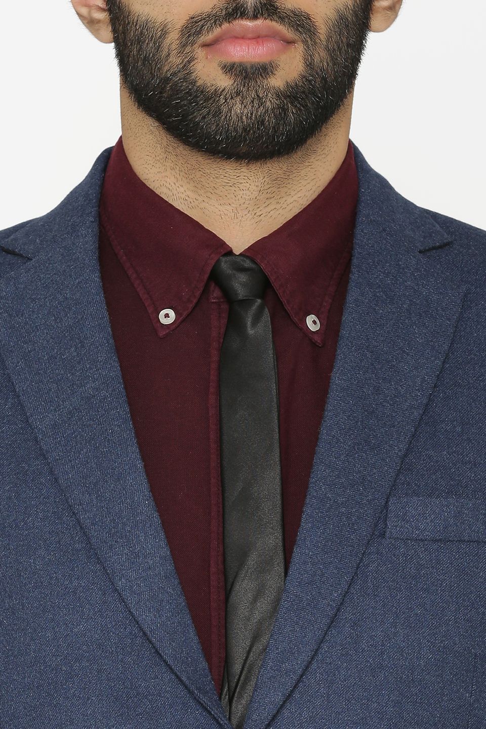 Blue Single Breasted Notched Lapel Wool Blazer